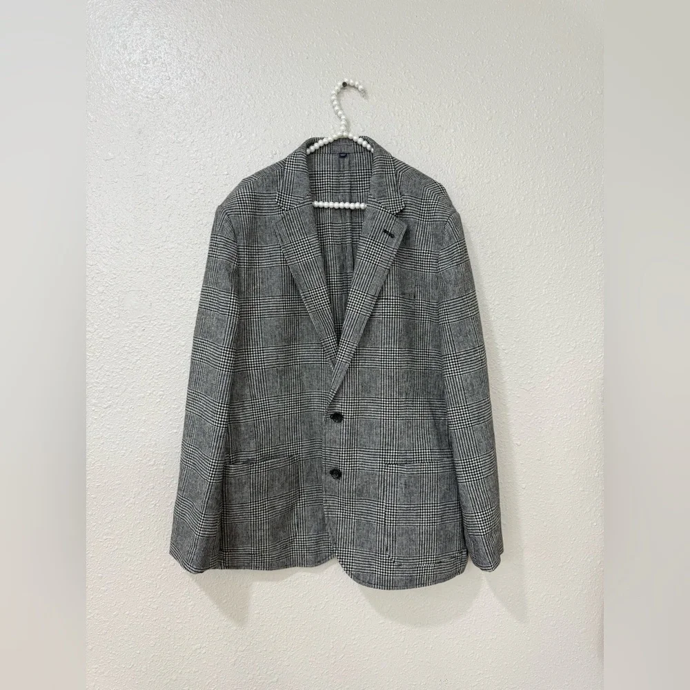 J.Crew Thompson Blazer 46 Black White Check Wool Blend Unlined Jacket